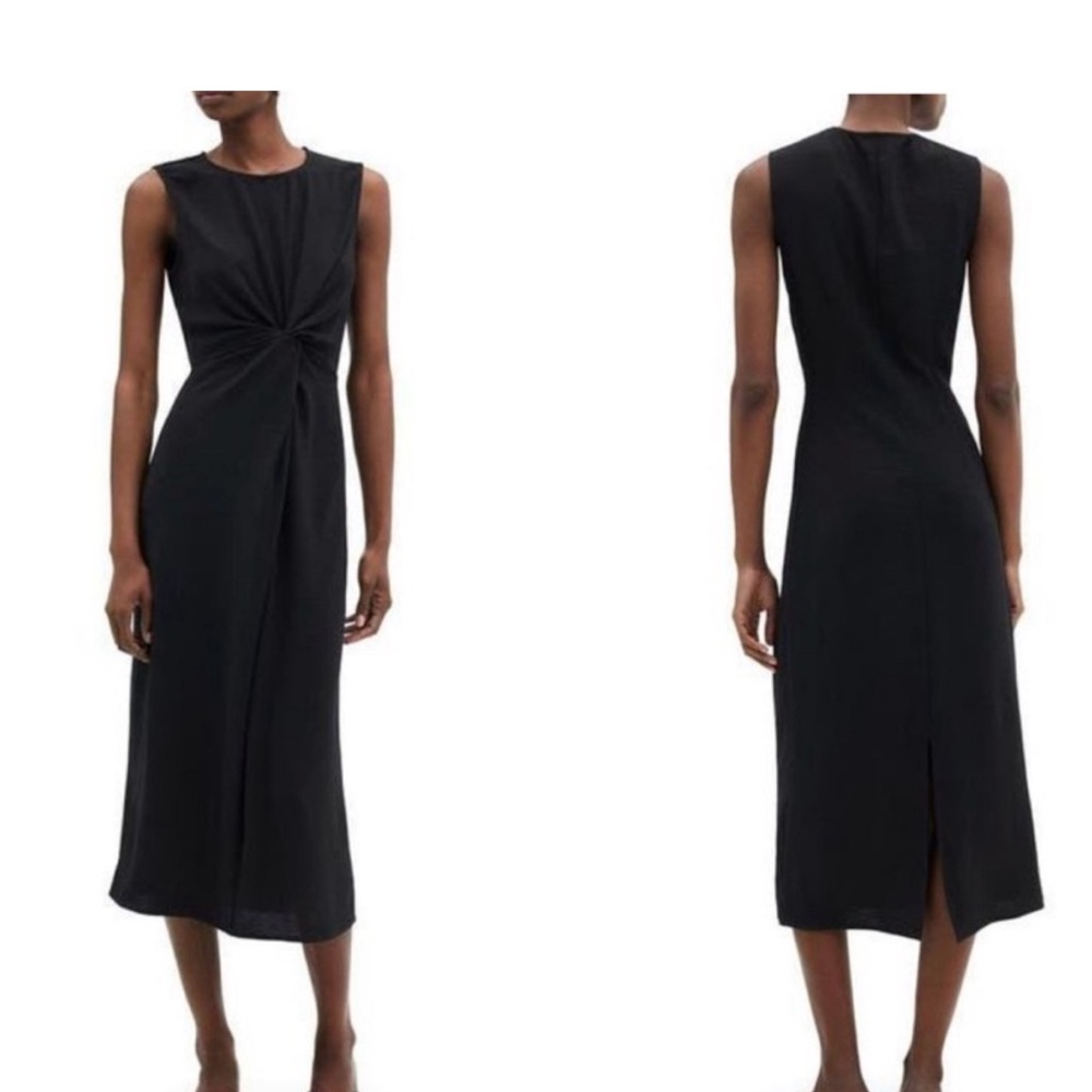 Mango Knot Black Midi Dress